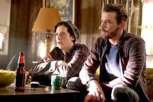 Cole Spouse as Jughead and Skeet Ulrich as FP Jones on Riverdale