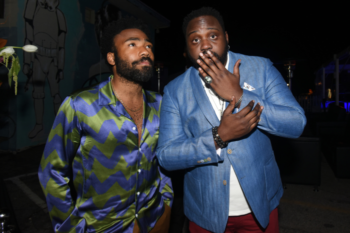ATLANTA -- Season Two - Pictured: Donald Glover and Brian Tyree Henry attend a screening of "Atlanta" at the Starlight Six Drive In on February 26, 2018 in Atlanta, Georgia.. 