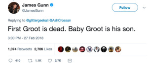 JAmes Gunn's Tweet About Groot
