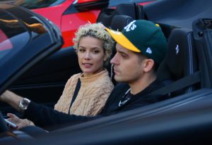 Singer Halsey real name Ashley Nicolette Frangipane and her boy friend Rapper G-Eazy (Gerald Earl Gillum) are spooted as they cruise around town in his Ferrari inluding a trip to IVX Karat Jewelers in Beverly Hills, Ca