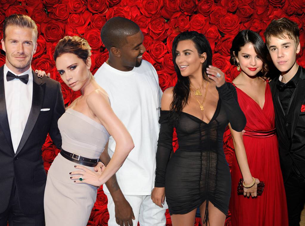 Valentine's Day couples, Kim Kardashian, Kanye West, Justin Bieber, Selena Gomez