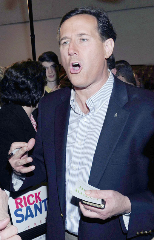 Republican presidential candidate, former US Sen. Rick Santorum speaks during a campaign rally at the Heritage Christian Academy on February 27, 2012 in Kalamazoo, Michigan. 