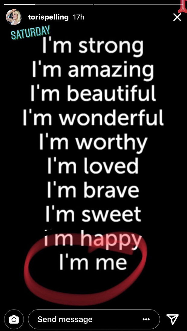 tori spelling instagram message