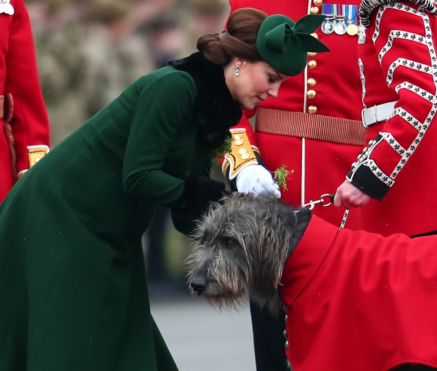 The Duke and Duchess of Cambridge present shamrocks to the 1st Battalion Irish Guards