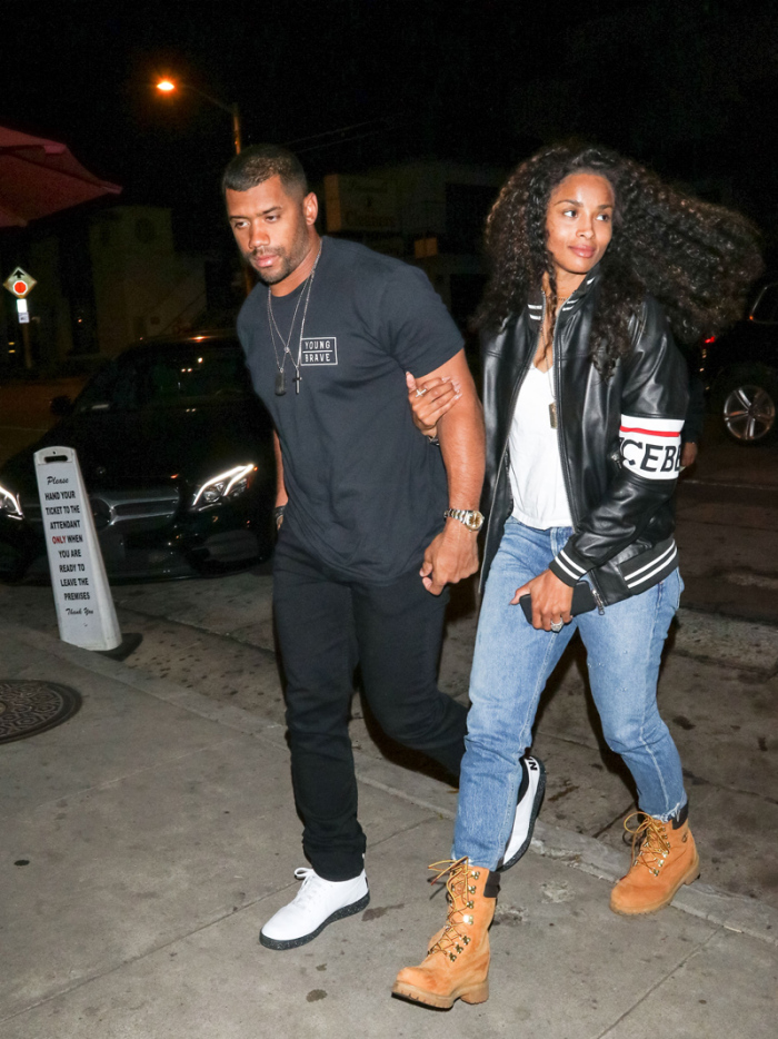 Ciara and Russell Wilson are all smiles as they leave Craig's Restaurant after having dinner in West Hollywood