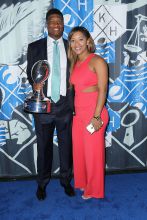 SAN FRANCISCO, CA - FEBRUARY 05: Tampa Bay Buccaneers quarterback Jameis Winston (L), recipient of the 2015 Pepsi Rookie of the Year Award, and Breion Allen pose on the Blue Carpet at the 2015 Pepsi Rookie of the Year Award Ceremony at Pepsi Super Friday Night at Pier 70 on February 5, 2016 in San Francisco, California.
