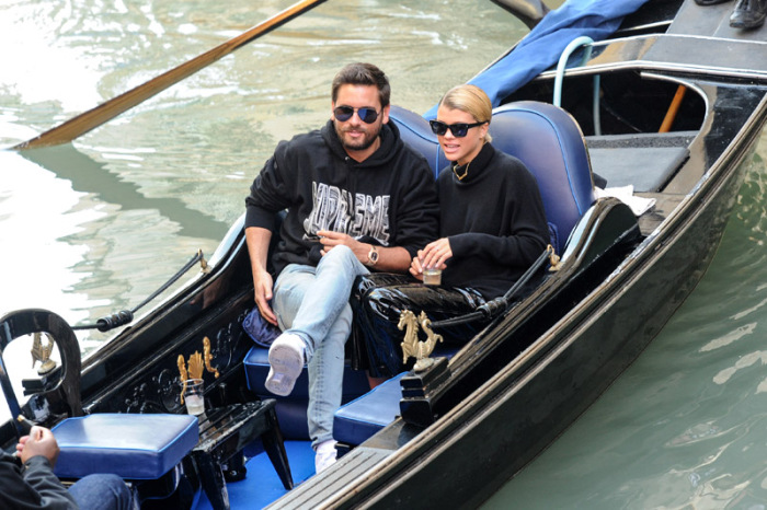 Sofia Richie and Scott Disick are seen during a Gondola ride in Venice, Italy.