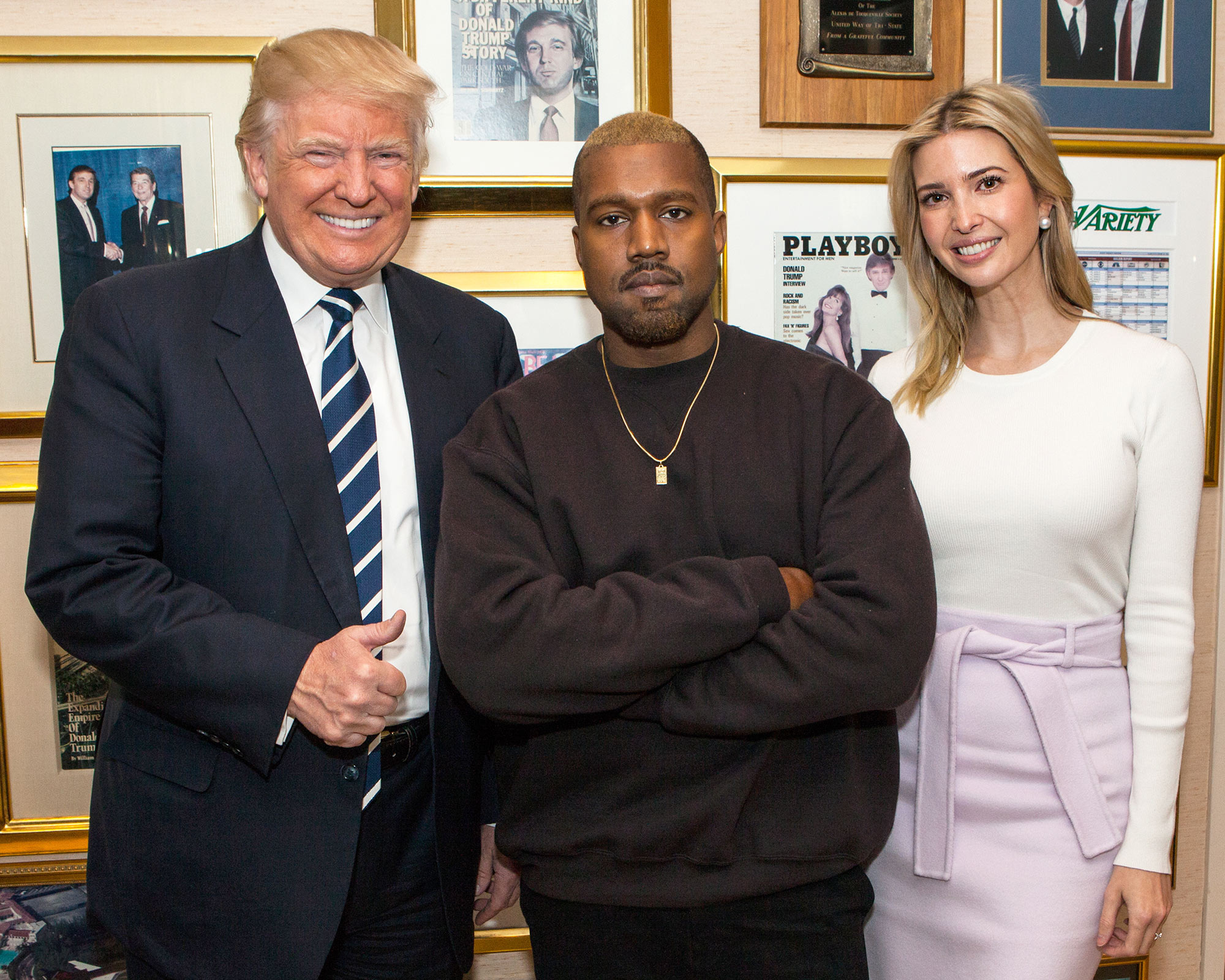 Donald Trump, Kanye West and Ivanka Trump in December 2016